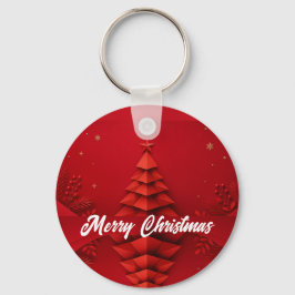 Papieren Kerstboom Rood Achtergrond Sleutelhanger