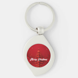 Papieren Kerstboom Rood Achtergrond Sleutelhanger