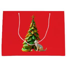 Papieren kerstkat groot cadeauzakje