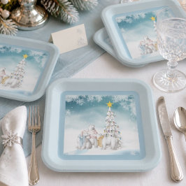 Papieren kerstplaten met ijsberen bordje