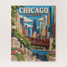 Papieren Knip Chicago Silhouet Puzzel
