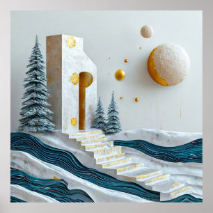 Papieren Knip Huis Trap Kunst Cadeau Voor Thuis Poster
