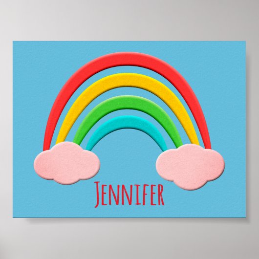 Papieren Knip Regenboog En Roze Wolken Poster (Voorkant)