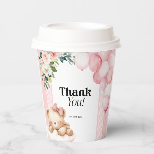 Papieren kopjes Baby shower dank u roze meisje Bee Papieren Bekers (Voorkant)