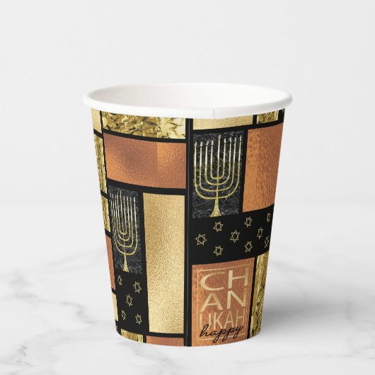 Papieren kopjes "Chanukah Sparkley Tegels" 8 oz. Papieren Bekers (Rechts)