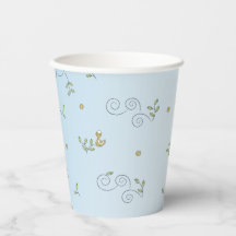 Papieren kopjes "Gold Birds/BLUE" 8 oz.