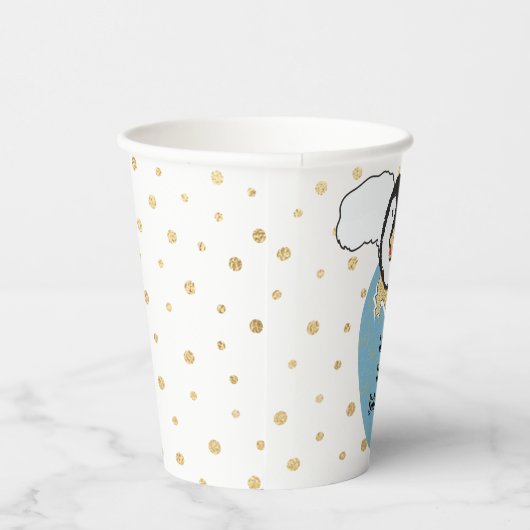 Papieren kopjes met baby shower "Gold/Blue Penguin Papieren Bekers (Rechts)