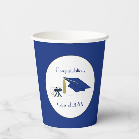 Papieren kopjes met blauw en wit formaat papieren bekers (Achterkant)