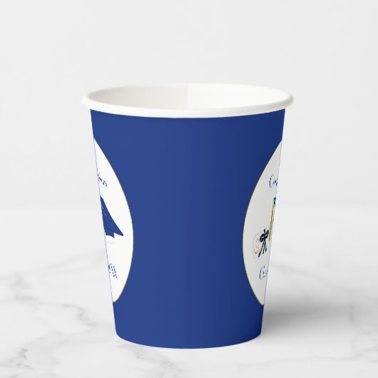 Papieren kopjes met blauw en wit formaat papieren bekers (Links)