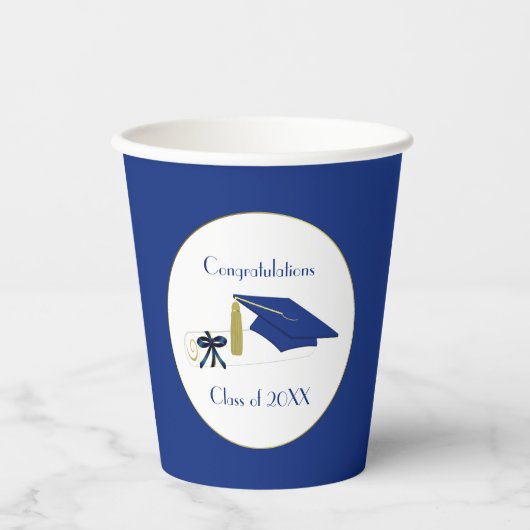 Papieren kopjes met blauw en wit formaat papieren bekers (Voorkant)