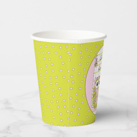 Papieren kopjes "roze/groene kieuwen" 8 oz. papieren bekers (Rechts)