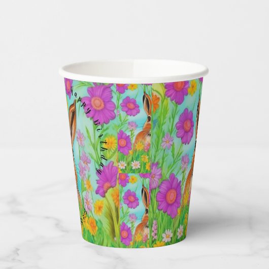 Papieren kopjes voor een haastige verjaardag, bewe papieren bekers (Links)