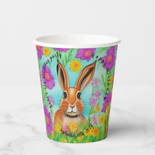 Papieren kopjes voor een haastige verjaardag, bewe papieren bekers (Voorkant)