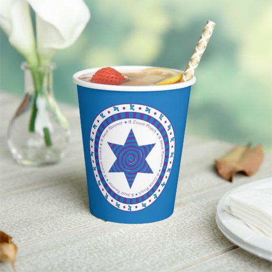 Papieren koppen "Passover Paars/Blue Star" 8 oz. Papieren Bekers (Insitu)