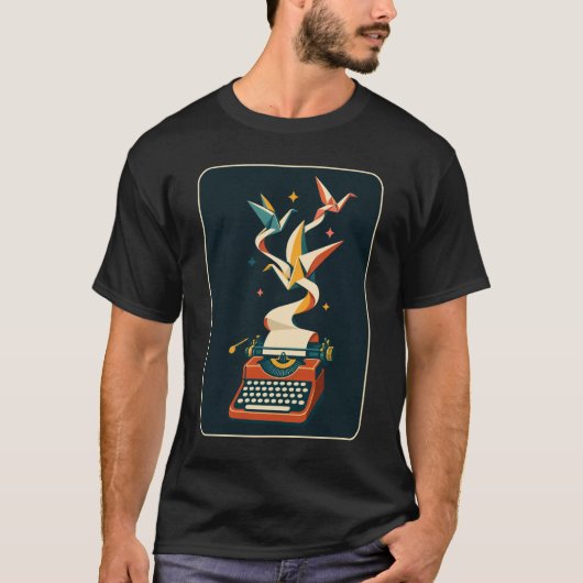 Papieren Kraan Typemachine Retro T-Shirt (Voorkant)