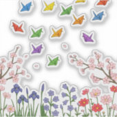 Papieren Kraanvogel Tuin Sticker (Voorkant)