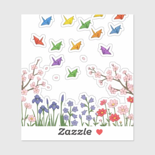 Papieren Kraanvogel Tuin Sticker (Vel)