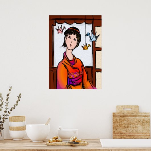 Papieren kranen in Poster (Keuken)