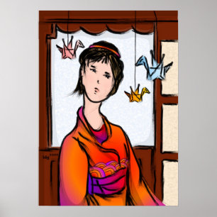 Papieren kranen in Poster