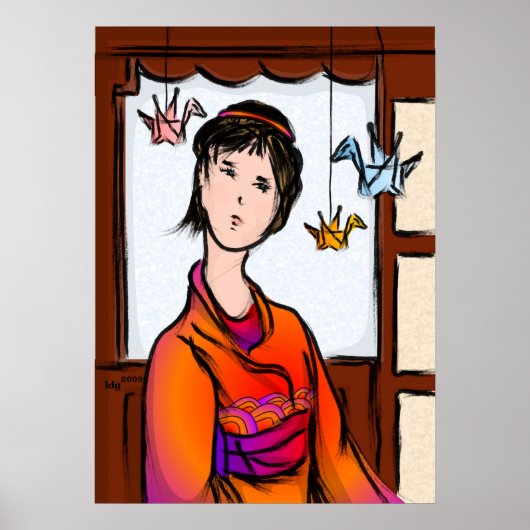 Papieren kranen in Poster (Voorkant)