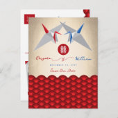 Papieren kranen Origami Scallop Bruiloft Save The Aankondigingskaart (Voorkant / Achterkant)