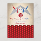 Papieren kranen Origami Scallop Bruiloft Save The  Aankondigingskaart (Voorkant)