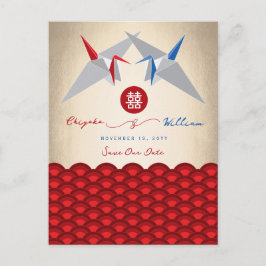 Papieren kranen Origami Scallop Bruiloft Save The  Aankondigingskaart