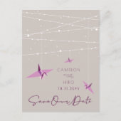 Papieren kranen vliegen met een lucifer als je de  aankondigingskaart (Voorkant)