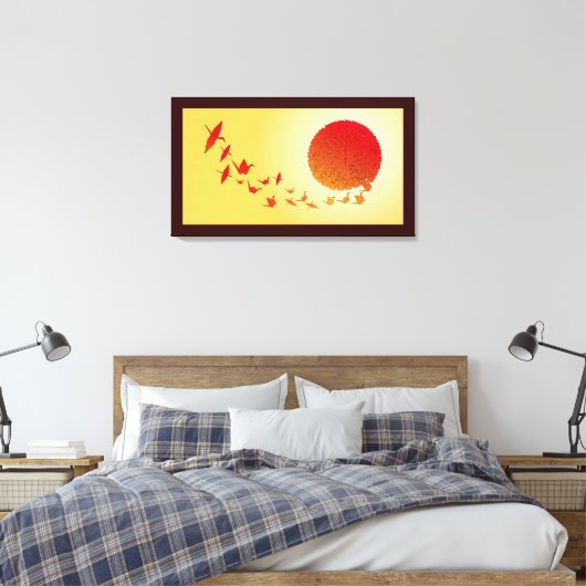 Papieren kranen vormen de stijgende zon. canvas afdruk (Insitu (Slaapkamer))