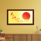 Papieren kranen vormen de stijgende zon. canvas afdruk (Insitu (Woonkamer))