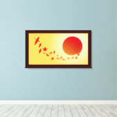 Papieren kranen vormen de stijgende zon. canvas afdruk (Insitu (Houten vloer))