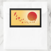 Papieren kranen vormen de stijgende zon. rechthoekige sticker (Tas)