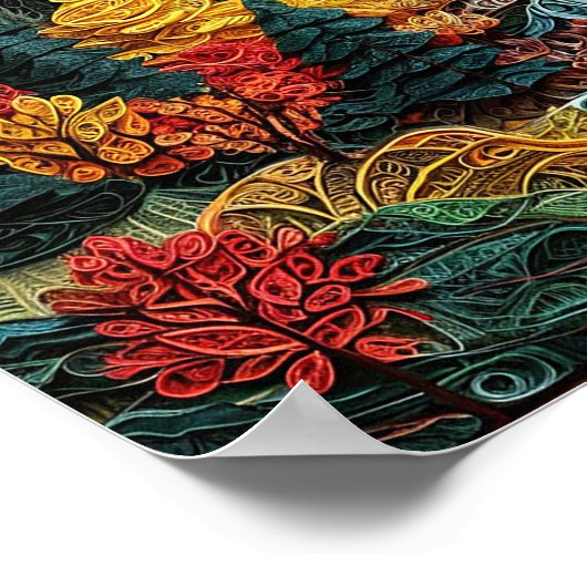 Papieren kunst van een berg met bomen poster (Hoek)