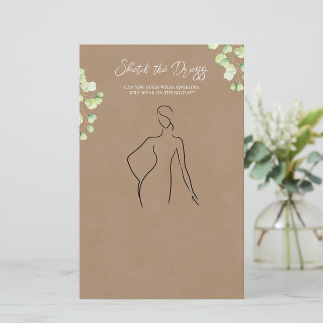 Papieren lakens met het spel "schets de jurk". (Staand voorkant)