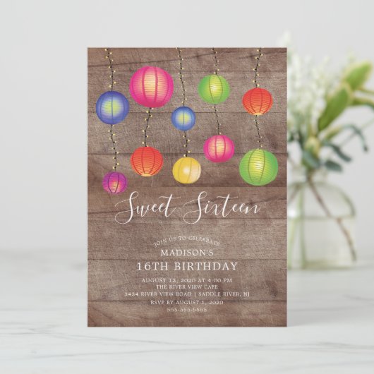 Papieren Lantaarn Sweet Sixteen Verjaardag Uitnodi Kaart (Staand voorkant)