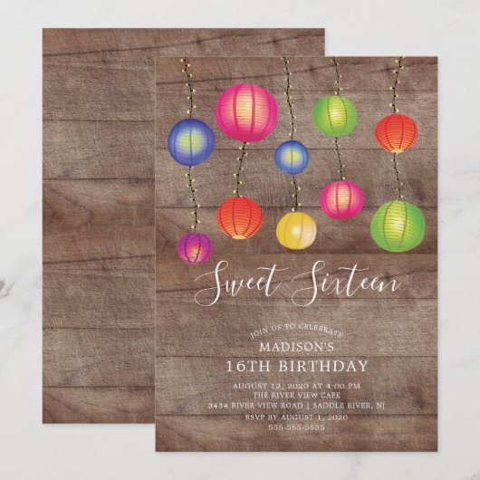 Papieren Lantaarn Sweet Sixteen Verjaardag Uitnodi Kaart (Voorkant / Achterkant)