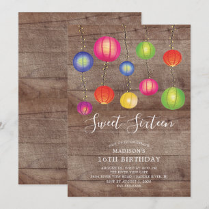 Papieren Lantaarn Sweet Sixteen Verjaardag Uitnodi Kaart