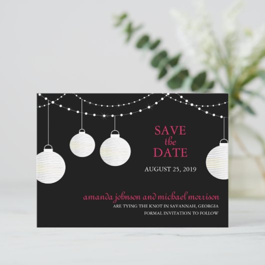Papieren lantaarnbruiloft sparen de datum save the date (Staand voorkant)