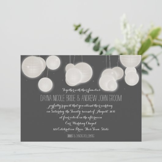 Papieren lantaarns bruiloft kaart (Staand voorkant)