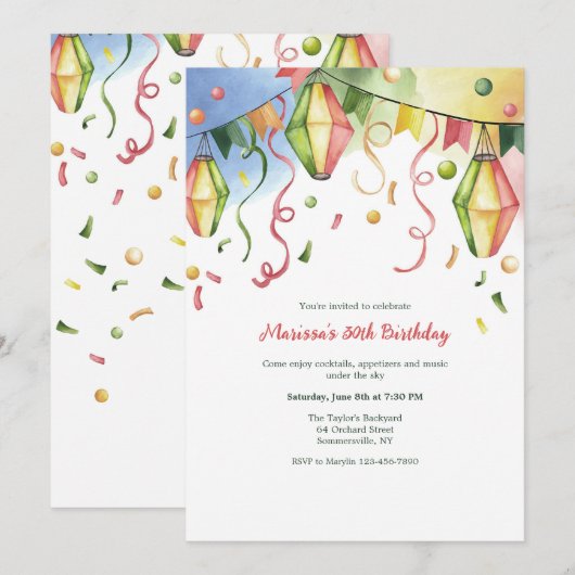 Papieren Lantaarns Uitnodiging (Voorkant / Achterkant)