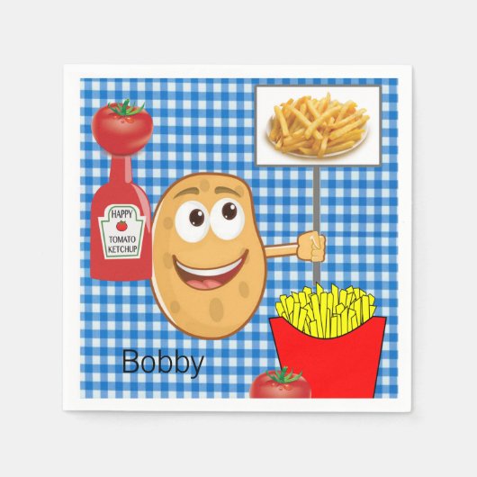 Papieren luiers, aardappelen, Franse groeven, etch Servet (Voorkant)