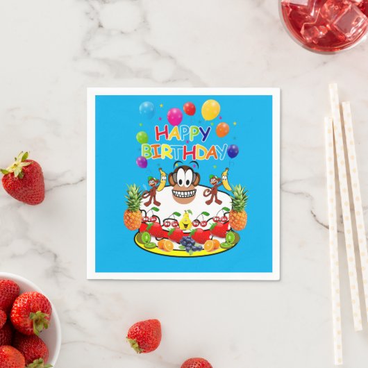 Papieren luiers, apen Happy Birthday Fruit Cake Servet (Insitu)