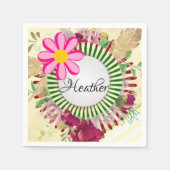 Papieren luiers, beige gouden strepen bloemen servet (Voorkant)