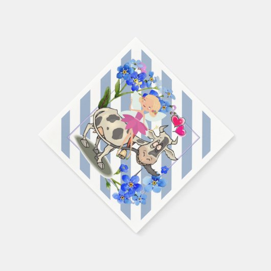 Papieren luiers, blauwe en witte strepen Koe Servet (Hoek)