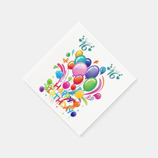 Papieren luiers, fijn 16 Happy Birthday Servet (Hoek)