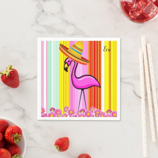 Papieren luiers, Flamingo Stripe Floral Servet (Insitu)