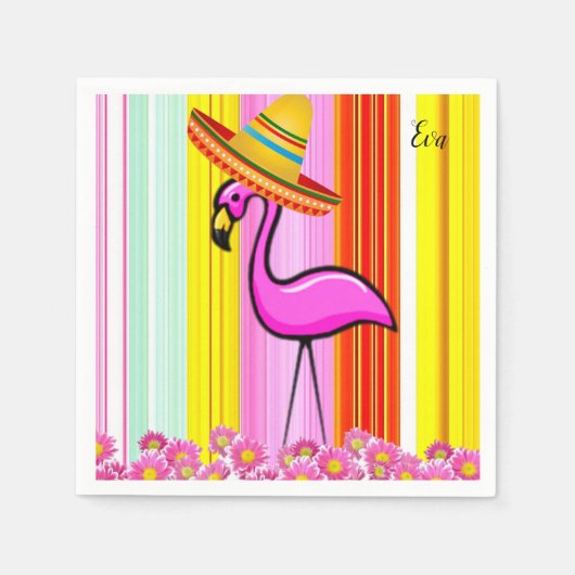 Papieren luiers, Flamingo Stripe Floral Servet (Voorkant)