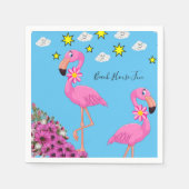 Papieren luiers, Floral Clouds roze flamingos Servet (Voorkant)