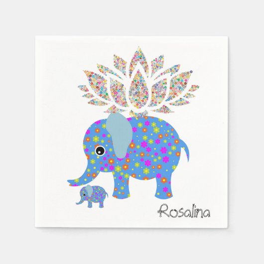 Papieren luiers, Floral Colorful Elephants Servet (Voorkant)