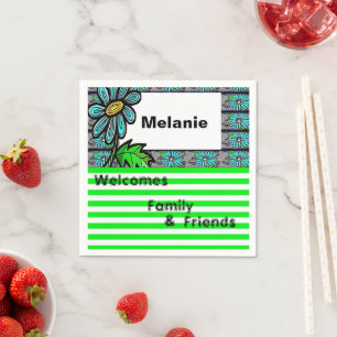 Papieren luiers, groene strepe Floral Servet